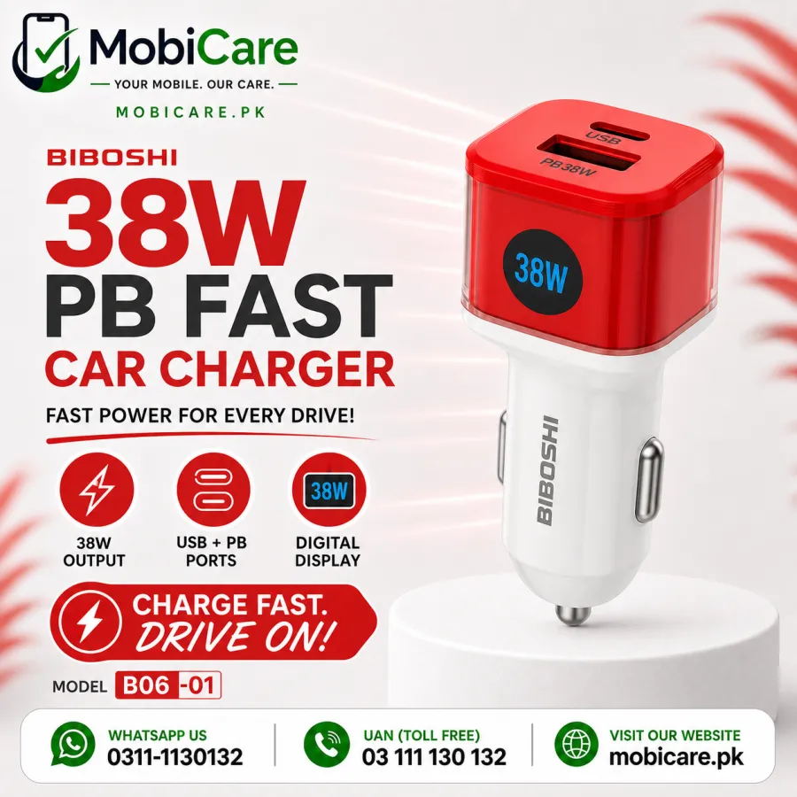 BIBOSHI B06-01 38W Fast Car Charger with Digital Display