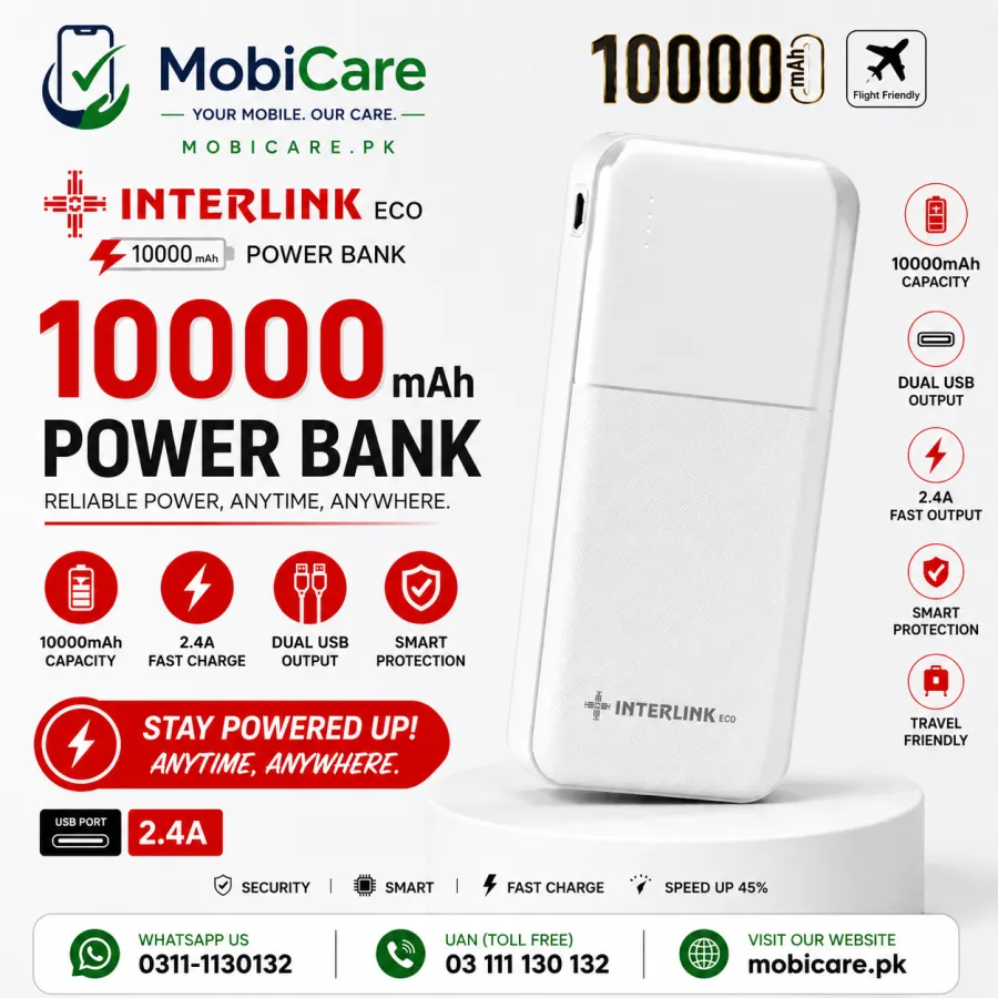 Interlink ECO 10000mAh Power Bank – 2.4A Fast Charging