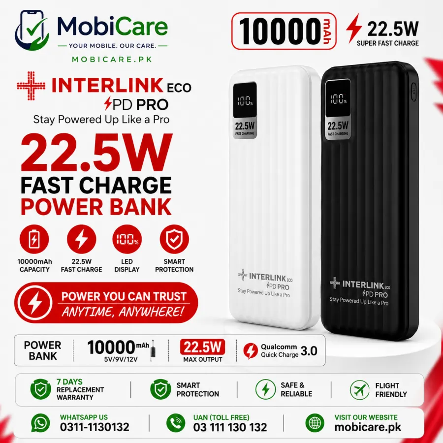 Interlink PD PRO 10000mAh 22.5W Fast Charging Power Bank