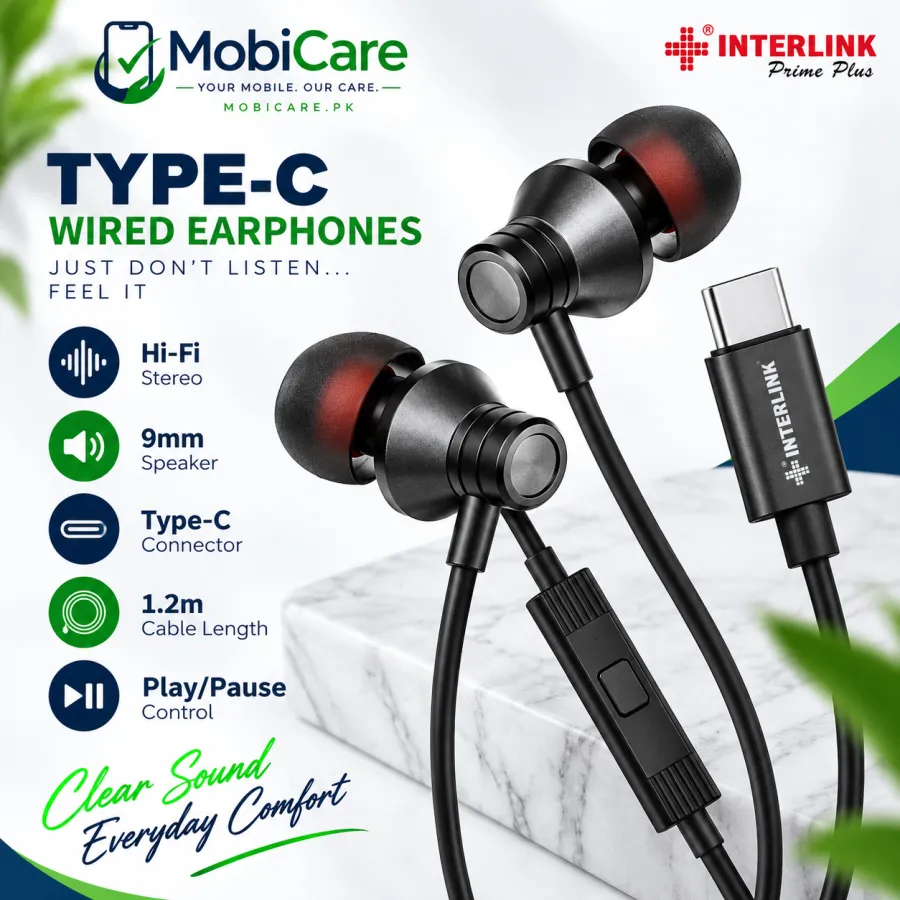 INTERLINK Prime Plus Type-C Wired Earphones – Hi-Fi Stereo