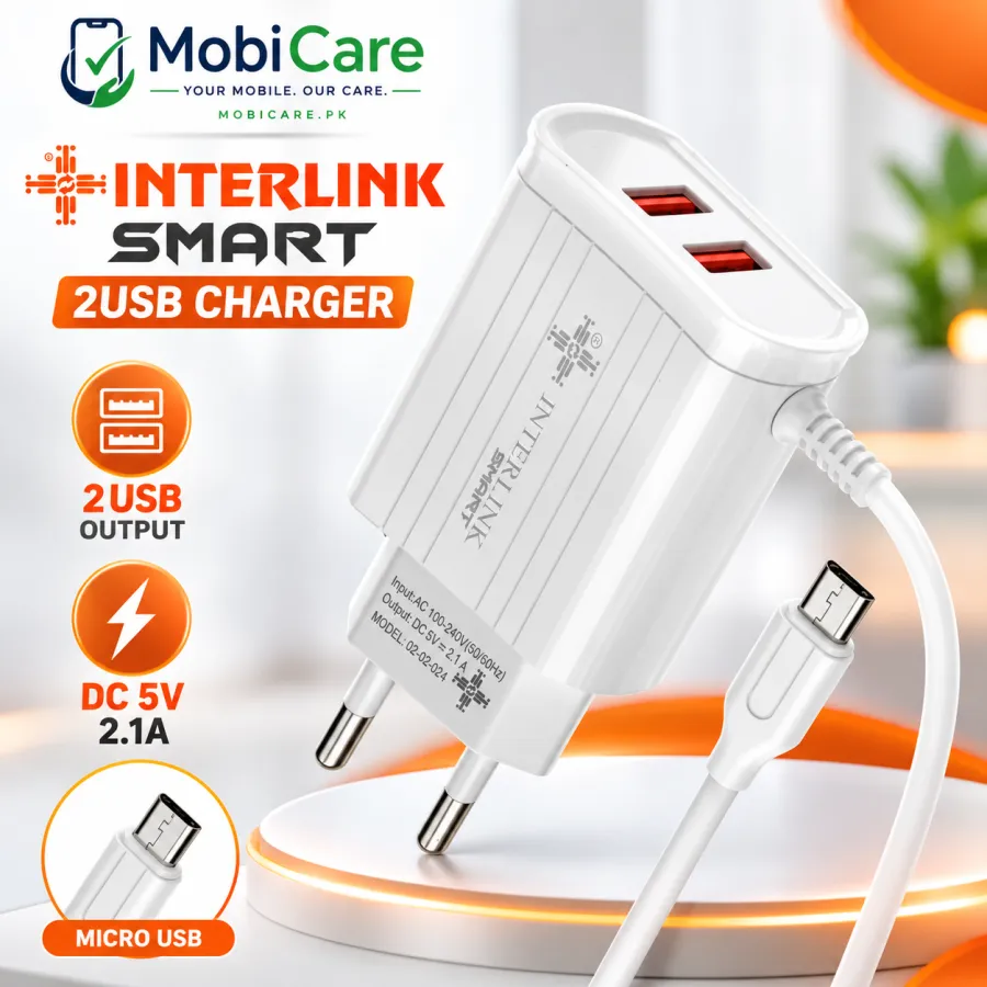 INTERLINK Smart 2USB Charger – 2.1A USB Wall Charger