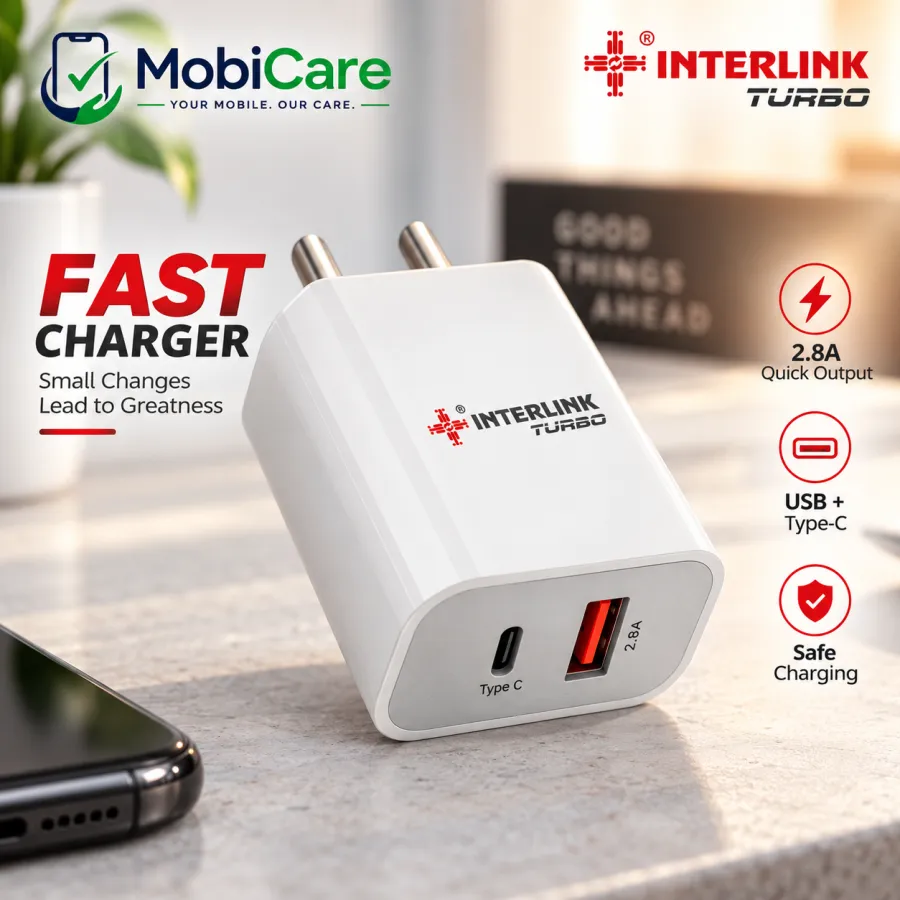 INTERLINK TURBO 2.8A Fast Charger Adapter – USB + Type-C