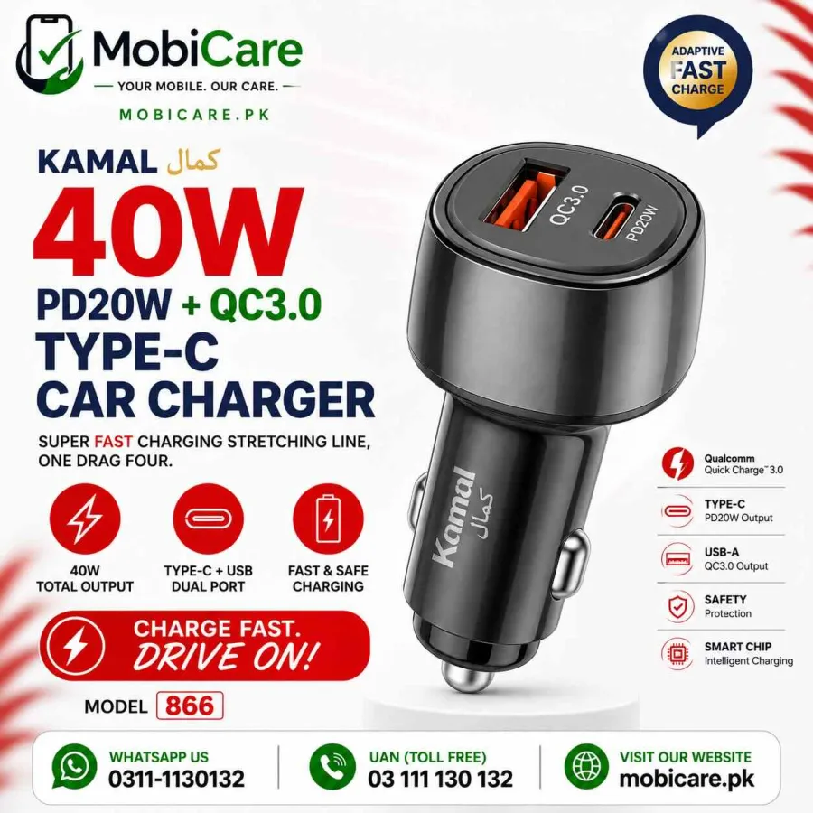 Kamal 866 20W PD + QC3.0 Fast Type-C Car Charger