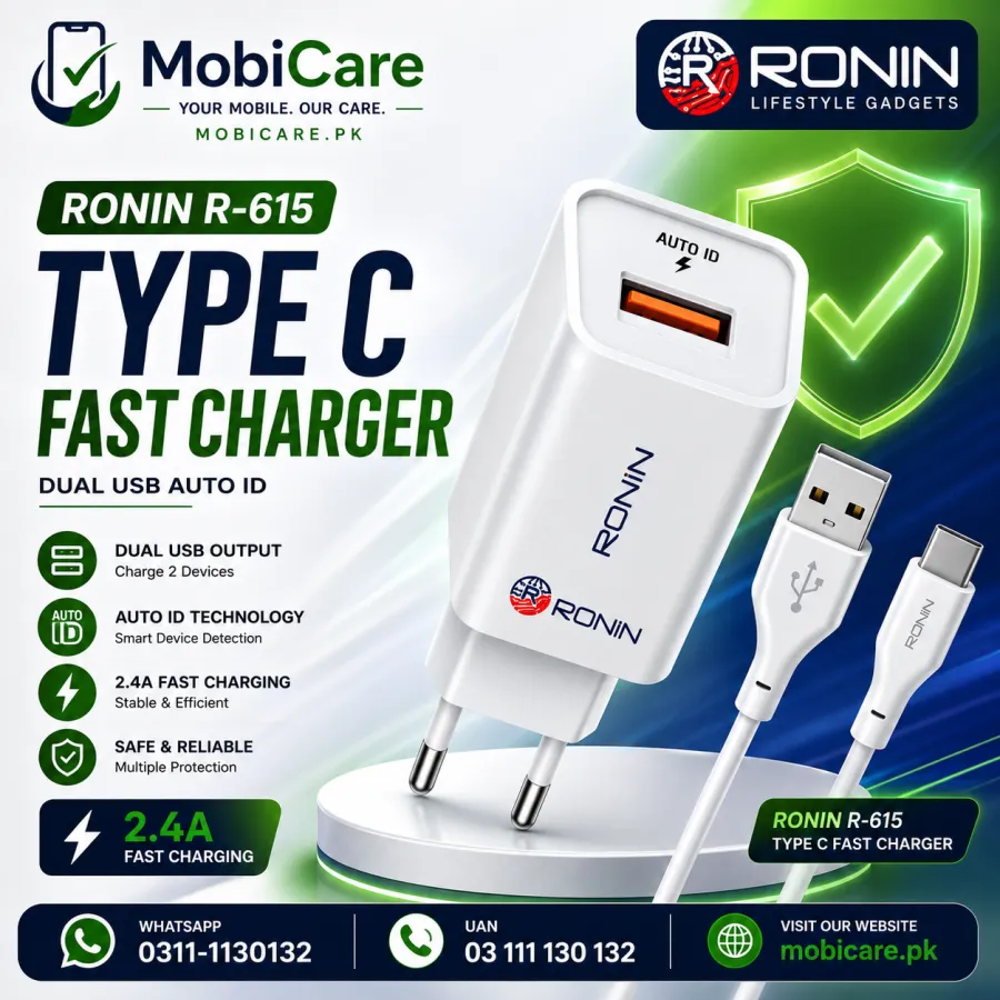 Ronin R-615 Dual USB Auto ID Type-C Fast Charger – 2.4A Charger