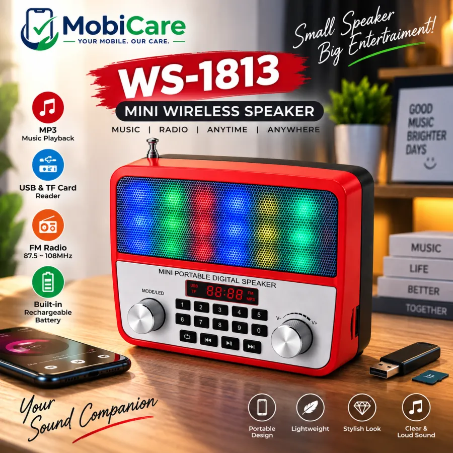 WS-1813 Mini Wireless Speaker – 3W Portable Speaker with FM, USB & TF
